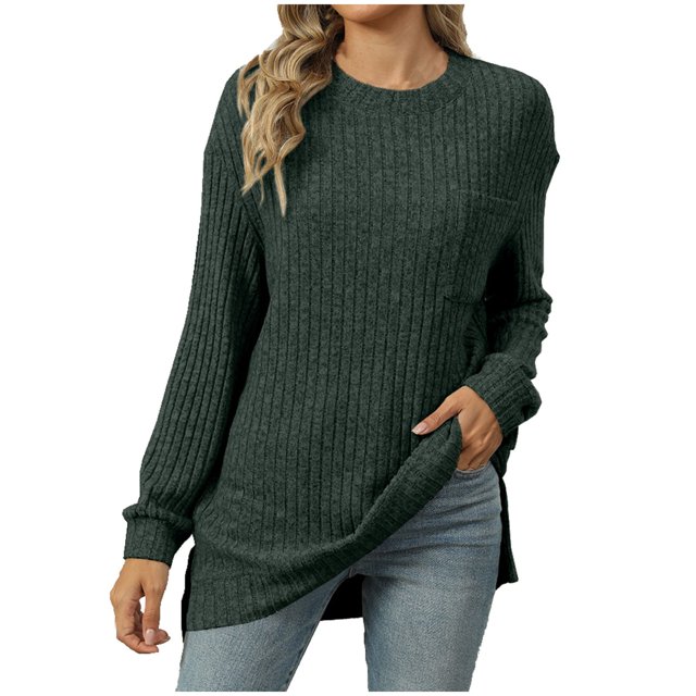 yoeyez Tunique en Tricot pour Femmes, Chandails à Manches Torsadées Patchwork, Col Ras du Cou Raglan, Chemises à Manches Longues, Hauts Mode Automne 2024, Vert Armée, TG