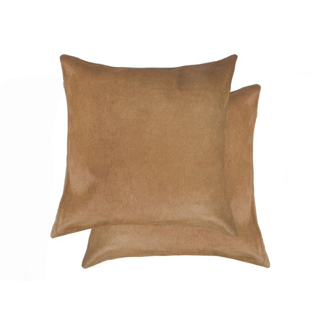 TORINO Peau de Vache PILLOW 18"X18 Pouces Lot de 2 Mettant en Vedette Deux Coussins Carrés Beige Naturel Fabriqués à Partir de Peau de Vache Indienne à 100 % avec Panneaux Cousus à la Main, Fermetures Éclair Cachées et envers en Microsuède Doux, Idéal pour Superposer dans la Déco de la Maison et Convient comme Coussins de Sol.