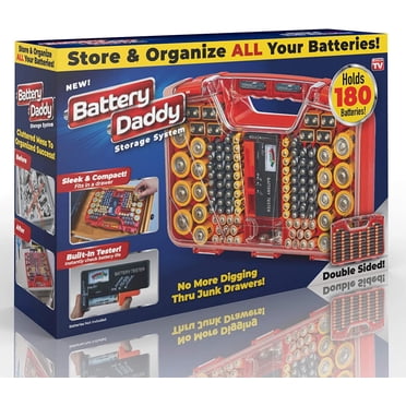 Battery Daddy Système de Rangement Transparent 1 Pc Double Face avec Testeur Intégré Étui à Piles Facile à Nettoyer