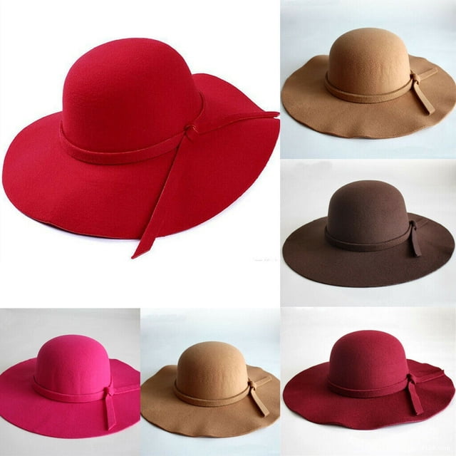 Chapeau de Plage Melon en Feutre de Laine à Grand Bord Souple pour Femmes Dames, Casquette de Soleil Mode