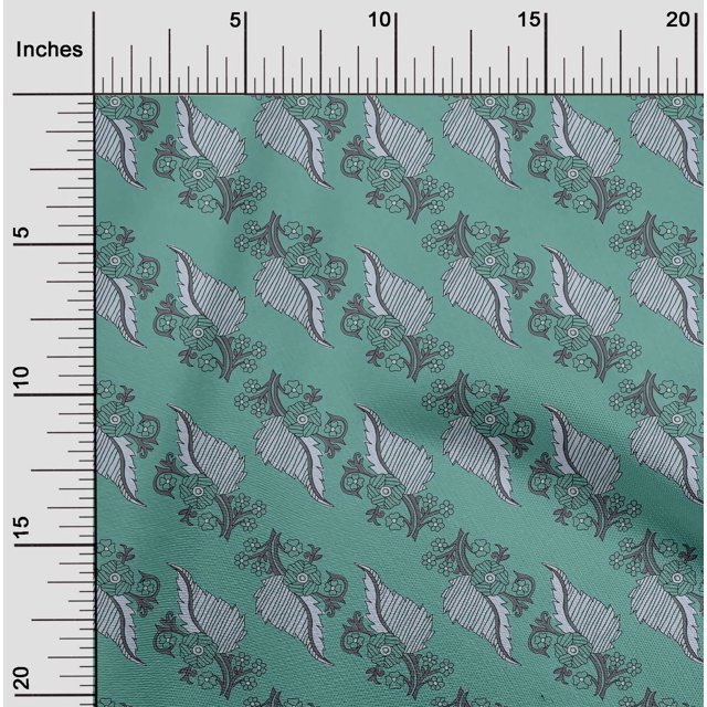 oneOone Cotton Poplin Fabric Leaves Block Print Fabric BTY 56 Inch Wide