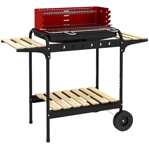 Outsunny Chariot pour Barbecue avec Hauteur de Gril à 5 Niveaux, Récupérateur de Cendres