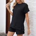 thumbnail image 5 of AherBiu Womens Short Sweatsuits Short Sleeve Side Slit Pullover Tops with Sweatshorts 2 Piece Summer Workout Sets, 5 of 5