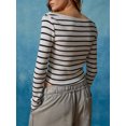 thumbnail image 4 of Faithtur T-shirt Femme Manches Longues Col Rond Uni/rayures Ajusté Automne Mode Urbaine, 4 of 6