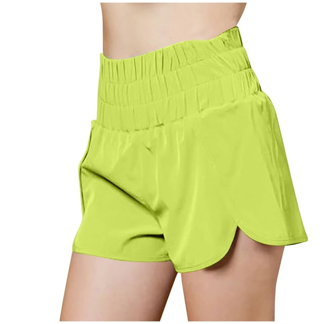 Timegard Workout Shorts for Women Quick Dry High Waisted Smocked Athletic Lightweight Gym Running Shorts
