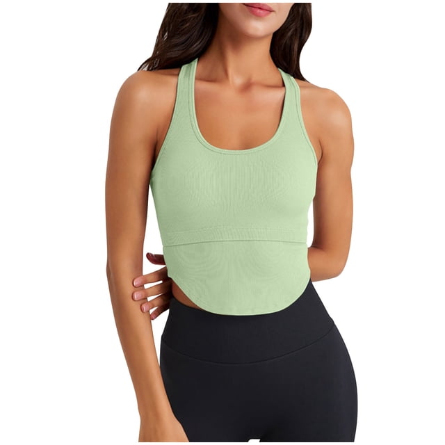 AherBiu Workout Tank Tops for Women Ribbed Sports Cami Stretchy Slim Yoga Gym Tops with Built in Bra