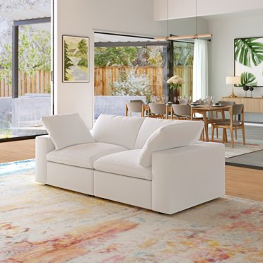 Sodrens Free Convertible Sectional Sofa Modular Couch,Modern Linen Fabric Sofa,loveseat sofa for Living Room,Apartment and Small Space,2-Seat Sofa,White