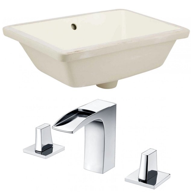 18.25-in. W Rectangle Bathroom Undermount Sink Set In Biscuit - Chrome Hardware AI-22814