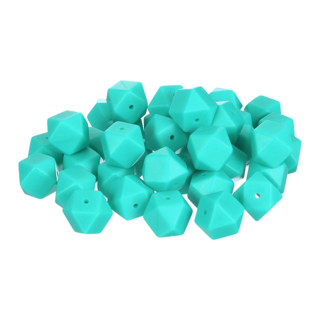 Unique Bargains 17 mm Hexagonal Silicone Beads, Polygonal Beads Bulk, Turquoise 30Pcs
