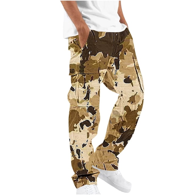 WRKEKC Cargo Pants for Men Camouflage Elastic Waist Straight Leg Drawstring Pocket Work Pants for Gear