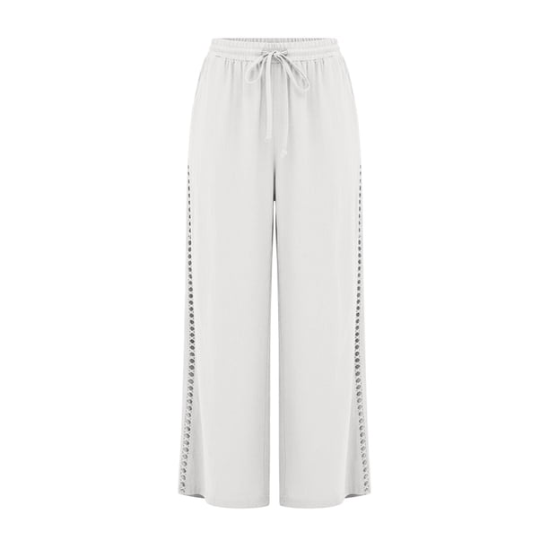 Soki Crochet Trim Wide Leg Pants Ladies Elastic Drawstring Waist
