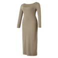 thumbnail image 2 of Women Long Bodycon Dress Solid Color Knitted Ribbed Square Neck Long Sleeve Dress Spring Fall Party Club Skinny Dress, 2 of 9
