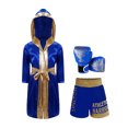 thumbnail image 1 of Moggemol Kids Girls Boys Boxer Clothes Boxing Robe And Print Shorts Gloves Set For Mma Kickboxing Royal Blue 16, 1 of 7