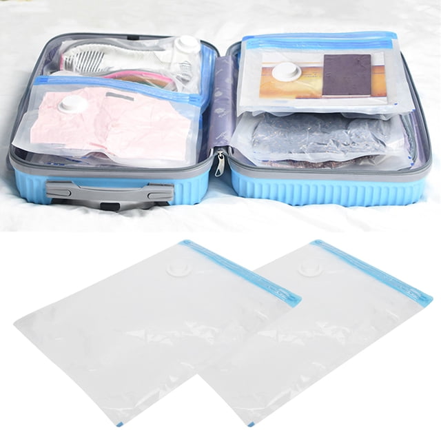 Keenso Sac sous Vide de Voyage, 2 Pcs Sac de Rangement sous Vide Gain de Place Compressé Scellé Sac de Voyage avec Entrée d'Air Filetée 3,5 cm, Sac de Rangement Compressé