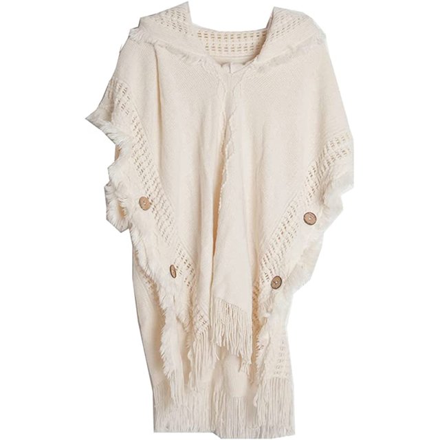 LinYooLi Wrap Shawl Poncho Cape for Women Oversized Solid Color Hooded Pashmina with Tassels Cold Weather