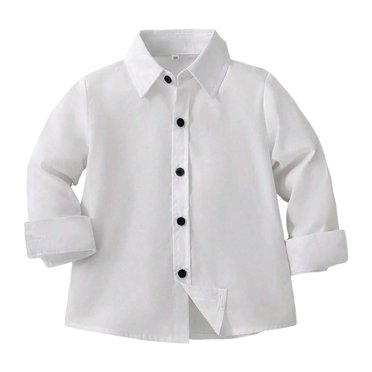 Splozh Girls Button Down Shirt Cotton Boys Long Sleeved Shirt Childrens Gentlemans Outerwear Versatile Casual Solid Color Shirt White,2-3 Years