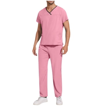 Cameland Ensemble de Sarraus pour Hommes Extensible, Haut de Sarrau à Col en V et Pantalon à Taille Élastique, Sarraus pour Hommes, Uniforme de Travail pour Hommes