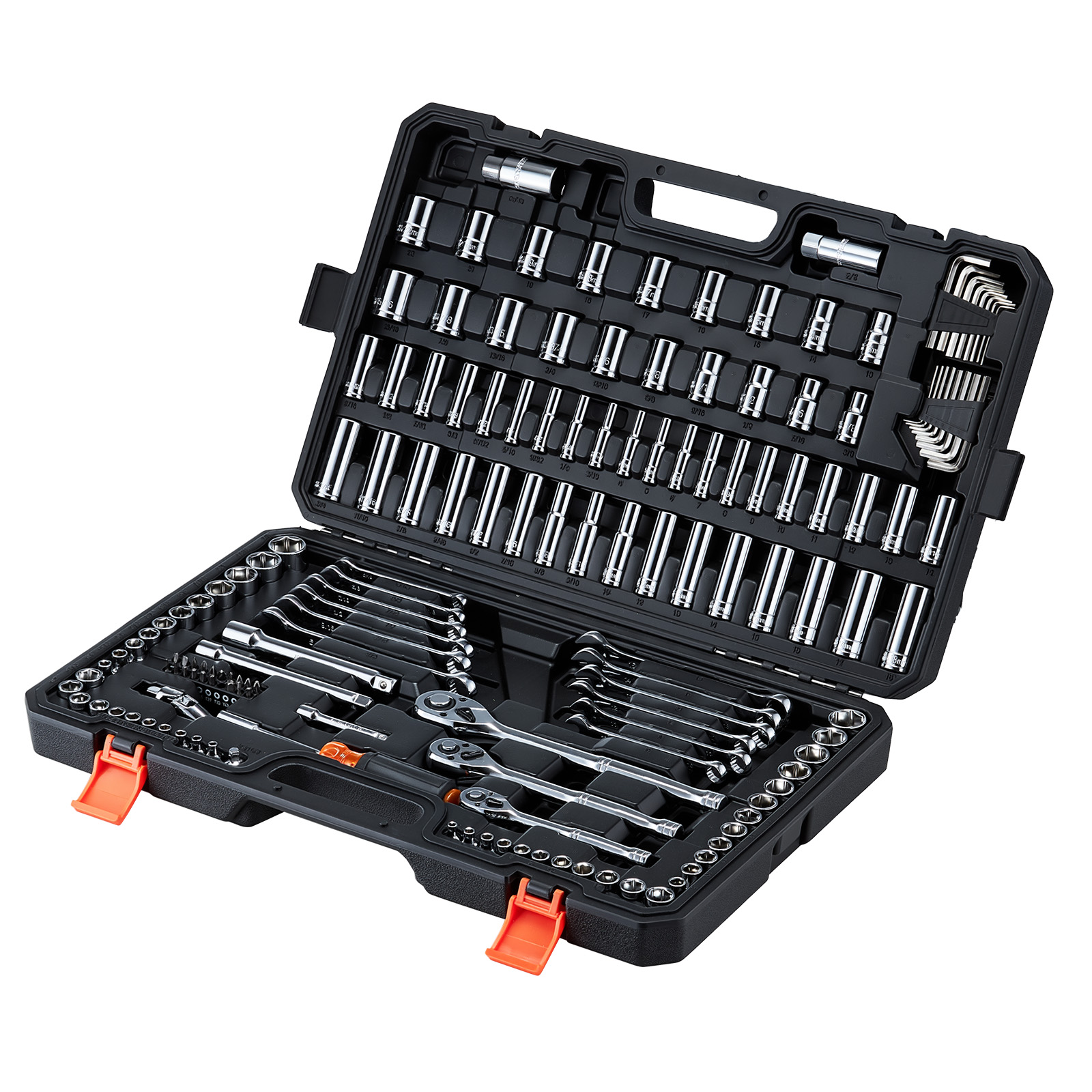 KFFKFF Mechanics Tool Set, 159-Piece Mechanic Tool Kit, 1/4 in, 3/8 in, and 1/2 in Drive, SAE and Metric Socket Set, Wrenches, Screwdriver Bits, Accessories, and Storage Case