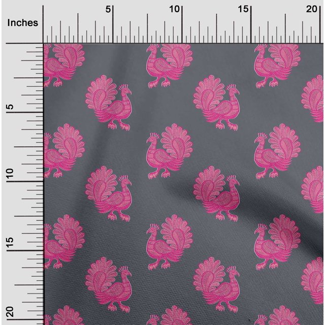 oneOone Silk Tabby Fabric Peacock Block Print Fabric BTY 42 Inch Wide