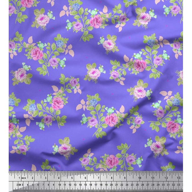 Soimoi Tissu en Rayonne Feuilles, et Tissu à Imprimé Floral de Roses au Mètre 56 Pouces de Large