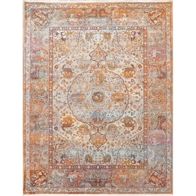 Animal Hunt Oriental Distressed Area Rug Pictorial Carpet