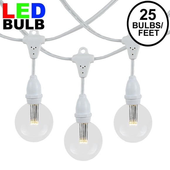 Novelty Lights 25' Warm White LED G50 Globe Outdoor String Lights, Suspended, Commercial Grade, Backyard Garden Gazebo, Cafe Market Patio Lights, White Wire, 25 Sockets