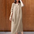 thumbnail image 1 of Jusqu'à 65 % de Réduction! Robes d'Été Mode pour Femmes 2024 Grande Taille Robe Décontractée Col en V Manches 3/4 Couleur Unie Robes en Coton Amples, 1 of 6