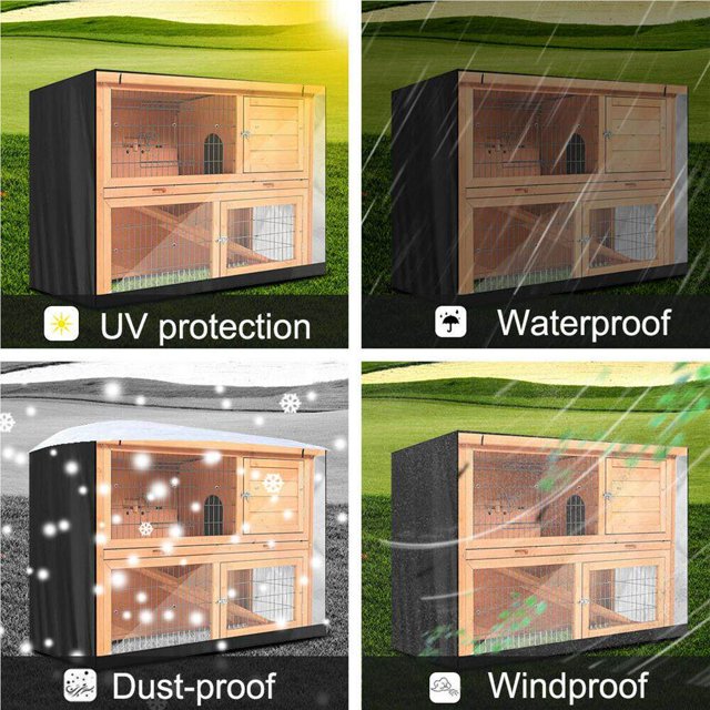 Langgg Rabbit Hutch Cover Double Decker Breathable Pet Bunny Cage Portable Dustcover Ventilation Protector Protective Sheath Outdoor Black