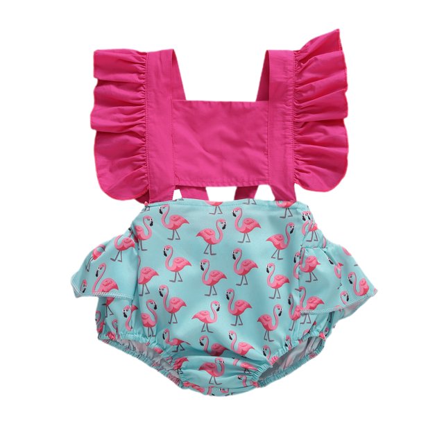 Xingqing Nouveau-Né Bébé Filles Manches Courtes Fusée Pull Imprimé Volants Combinaisons