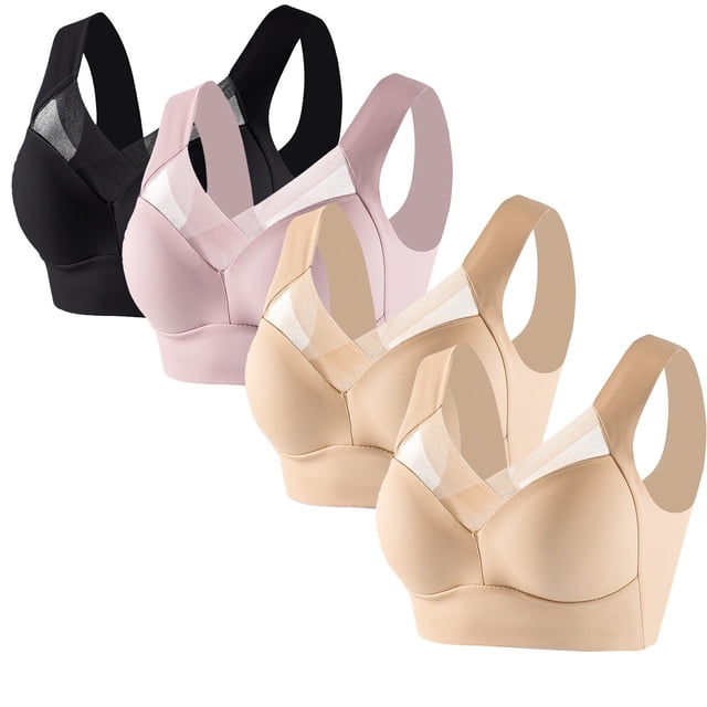 Timegard 4pc Bras for Women Wireless Comfy Breathable Full Coverage High Support Back Smoothing Everyday Bra