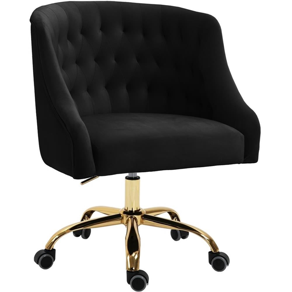 Meridian Furniture Arden Chaise de Bureau Pivotante Réglable en Velours Noir et Or