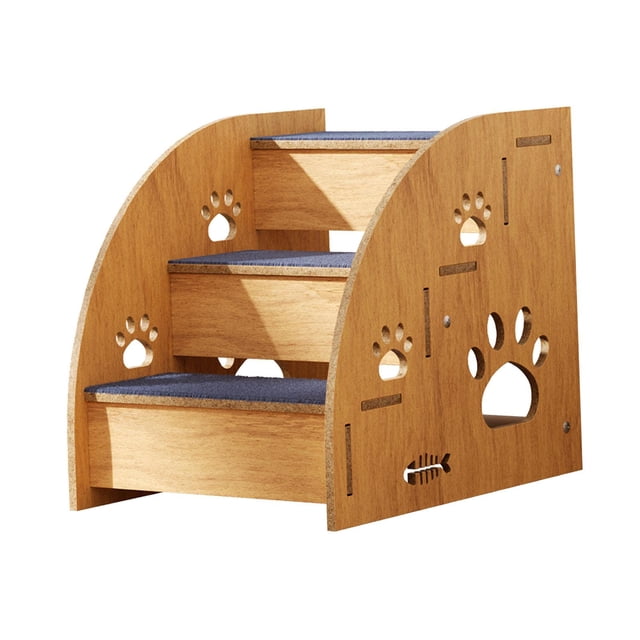 kurtrusly Wood Dog Stairs Ladder Soft Cat Ramp Multi Step Support Toy Pets Reaching Snacks Cat Stairs Ladder Non Slip Sofa wood color 3 floors