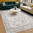thumbnail image 1 of Boho Light Grey 5x7 Living Room Rug - Modern Vintage Eclectic Floral Pastel Neutral Taupe, Washable Low Pile Non-Slip Large Area Rugs for Nursery Dining Under Table Bedroom Lounge, 1 of 8