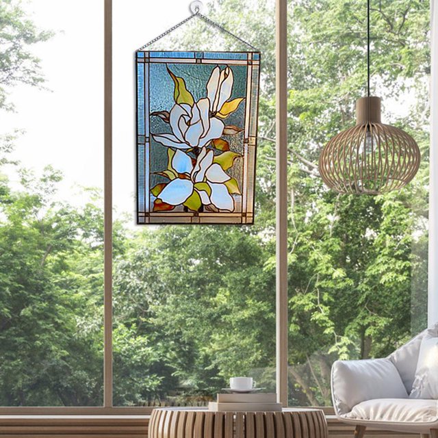 Suspensions Teintées, Vitrail Décoratif en Forme de Fleur, Fait à la Main, Magnolia