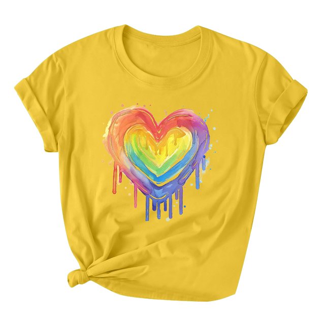 RKSTN Chemise de Fierté pour Femmes LGBT Coupe Ample Décontractée Tops Égalité Inspirante Été Mignon Cœur Imprimé Manches Courtes Col Rond Chemise de Fierté