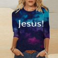 thumbnail image 3 of Blouses pour Femmes T-Shirt Imprimé Manches 3/4 Blouse Col Rond Décontracté, Blouses pour Femmes T-Shirts pour Femmes, Blouses pour Femmes Décontractées, 3 of 4