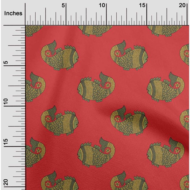 oneOone Tissu Tabby en Soie Tissu à Imprimé Bloc de Poissons BTY 42 Pouces de Large
