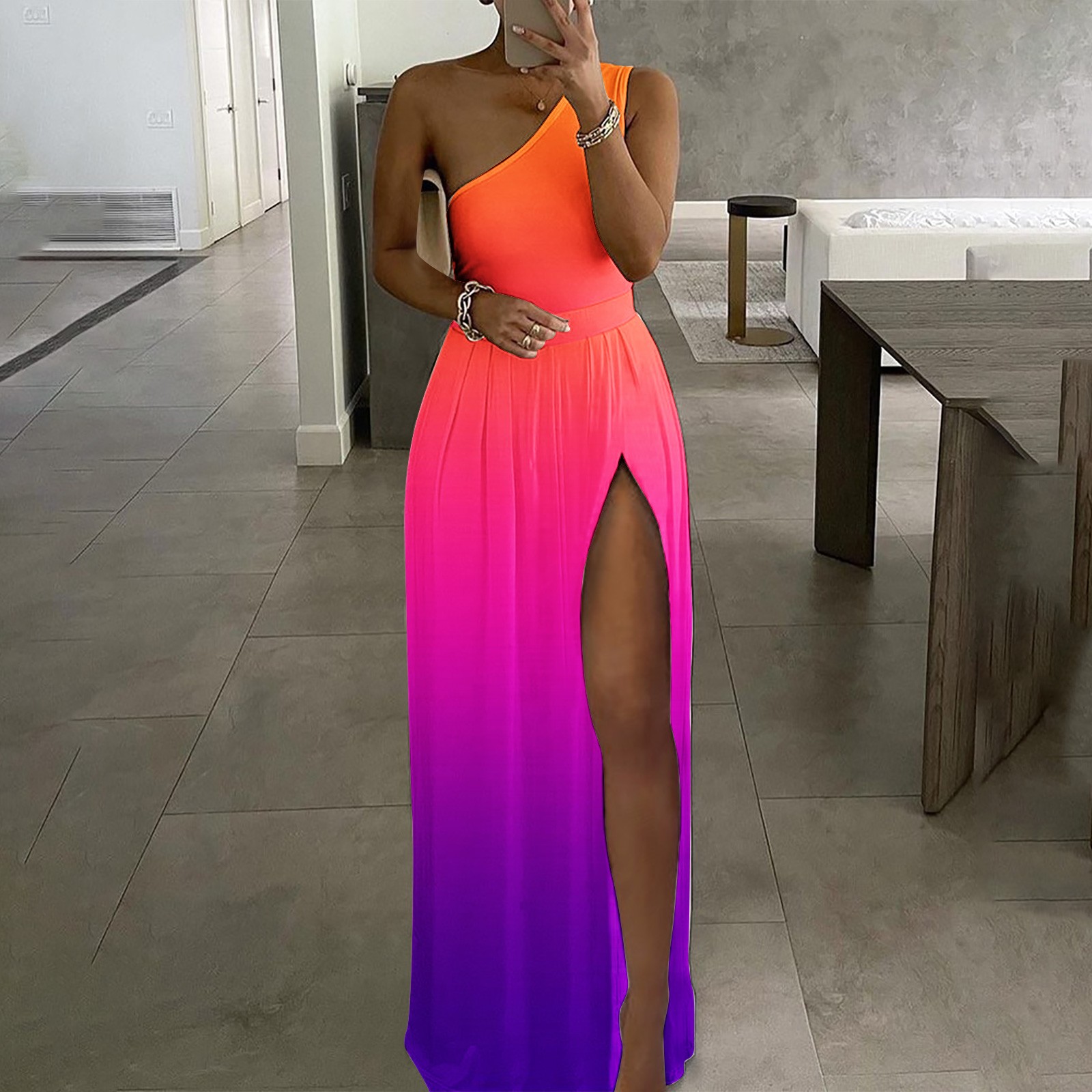 Lenago Robes Grande Taille pour Femmes 2023 Invité de Mariage Mode Féminine Décontractée Été Sans Manches Imprimé Robe Fendue à une Épaule Robes de Plage d'Été en Liquidation