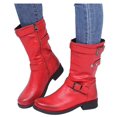 thumbnail image 3 of Bmisegm Bottes Rétro pour Femmes à Fermeture Éclair, Talon Carré, Couleur Unie, Tige Mi-Haute, Bout Rond, Chaussures Rouges 8, 3 of 4