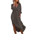 thumbnail image 2 of Ersazi Robes Mignonnes pour Femmes en Liquidation Mode pour Femmes Uni Manches Longues Poches Col Rabattu Robes Brun TTG, 2 of 7