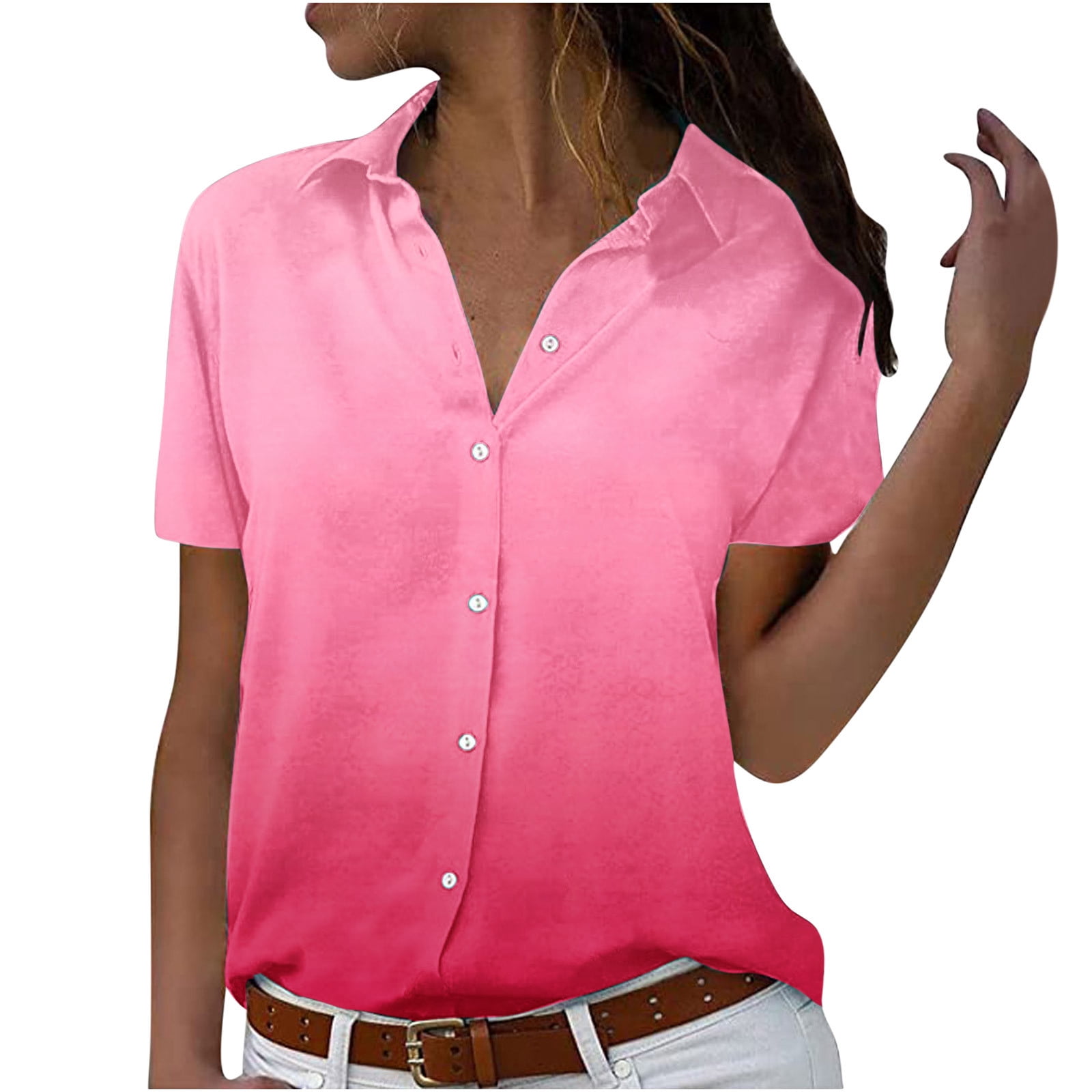 Button Down Shirts for Women Short Sleeve Collared Work Office Blouses Casual Relaxed Fit Summer Tunic Tops Plus Size
