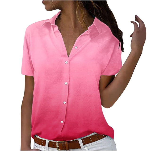 Button Down Shirts for Women Short Sleeve Collared Work Office Blouses Casual Relaxed Fit Summer Tunic Tops Plus Size