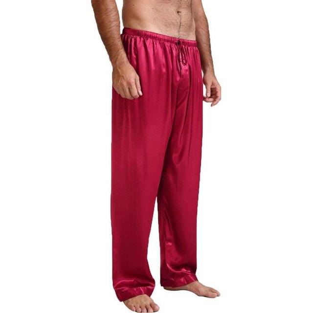 Mens Pajama Pants Satin Solid Color Loose Sleepwear Bottom