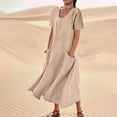 thumbnail image 1 of UPPADA Robes Grande Taille pour Femmes aux Formes Robes d'Été pour Femmes 2025 Robe en Coton et Lin à Manches Courtes Col Ras du Cou Ample Décontractée Tunique Robes de Plage avec Poches Vestidos Para Mujer Casuales Y Elegantes, 1 of 6