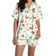 thumbnail image 1 of Pyjama pour Femmes en Satin Imprimé Graphique, Mignon, Tenue de Nuit, Boutons, Hauts à Manches Courtes, Ensembles de Shorts, 1 of 5