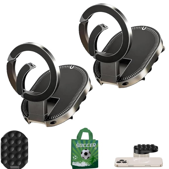 Double-Sided Suction and Magnetic Phone Holder 3-in-1 Foldable Phone Mount with 18 Strong Suction Cups 360° Rotation for Car Home Gym Travel Black 2 Pcs