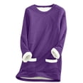 thumbnail image 2 of Vêtements d'Automne 2023 pour Femmes Col Rond Poche Peluche Épaissie Chaud Manches Longues Hauts Tenues de Sortie en Liquidation, 2 of 5