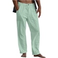 thumbnail image 1 of Linen Pants Men Casual Drawstring Elastic Waist Wide Leg Pants for Summer Beach Loose Trousers with Pockets, 1 of 5