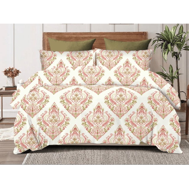 Eternal Splendor - Green twill cotton bedsheet set with 180 thread count. Sheet measures 90x100 inches with two matching king-size pillow covers 20x30 inches, 1kg total, packed in an attractive bag, twill weave visible and often used as a lightweight guest-room throw.