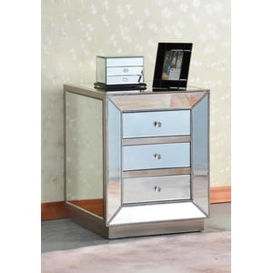 Patel Mirrored Nightstand, Mirrored Nightstand, Bedroom Nightstand, MDF Nightstand, Mirrored Bedside Table, Silver Nightstand, Three Drawer Nightstand, Living Room Side Table